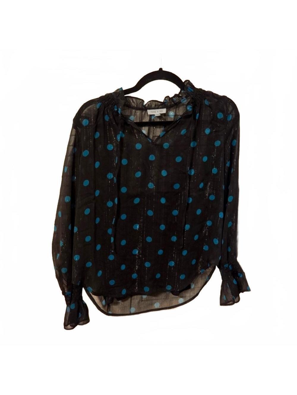 Floral & Ivy Black Sheer Polka Dot Blouse – Size Small